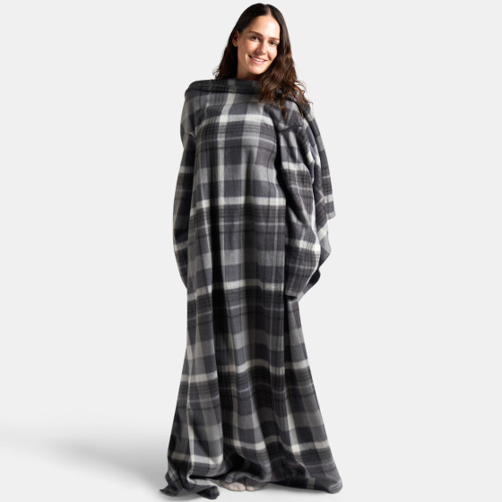 OHS Check Fleece Wearable Blanket - Grey