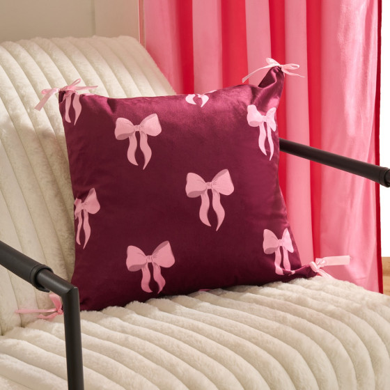 OHS Bow Print Cushion Covers - Burgundy