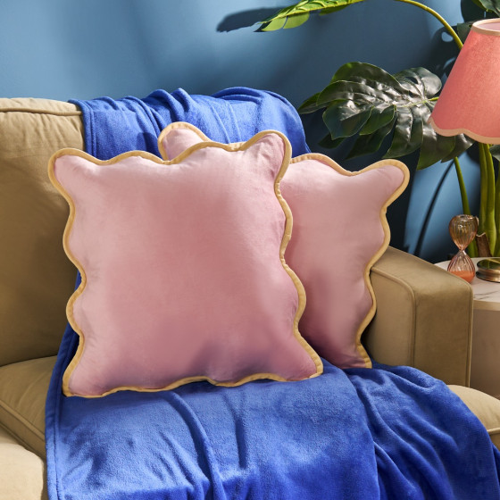 OHS Matte Velvet Scallop Edge Cushion Covers - Pink/Yellow