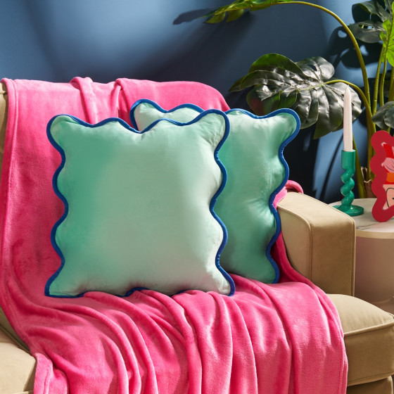 OHS Matte Velvet Scallop Edge Cushion Covers - Teal/Blue