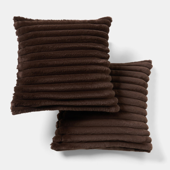 OHS Faux Fur Thick Ribbed Cushion Covers - Chocolate