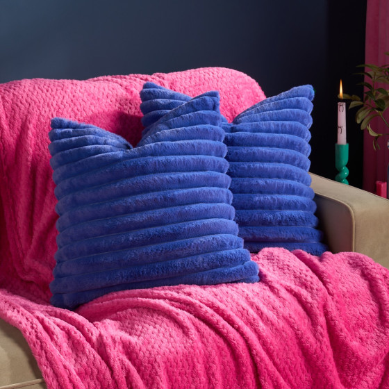 OHS Faux Fur Thick Ribbed Cushion Covers - Cobalt Blue