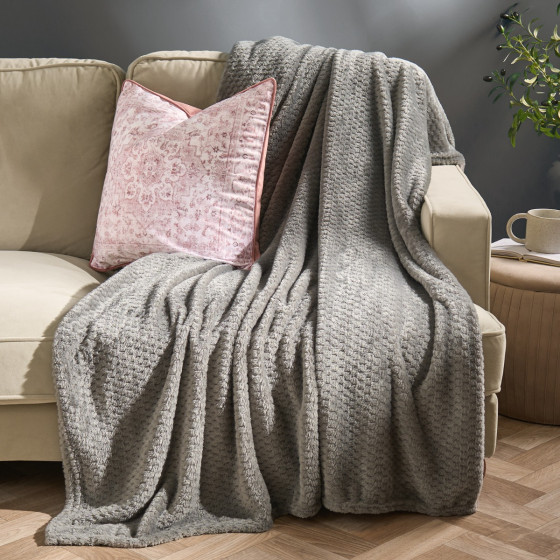 OHS Waffle Fleece Throw - Mid Grey
