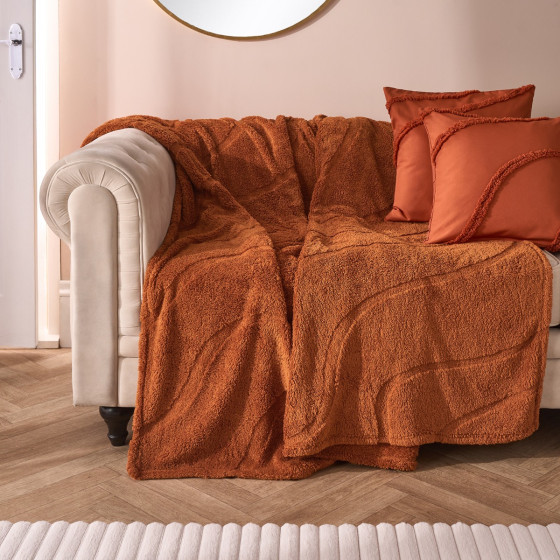 OHS Tufted Contour Teddy Fleece Throw - Rust