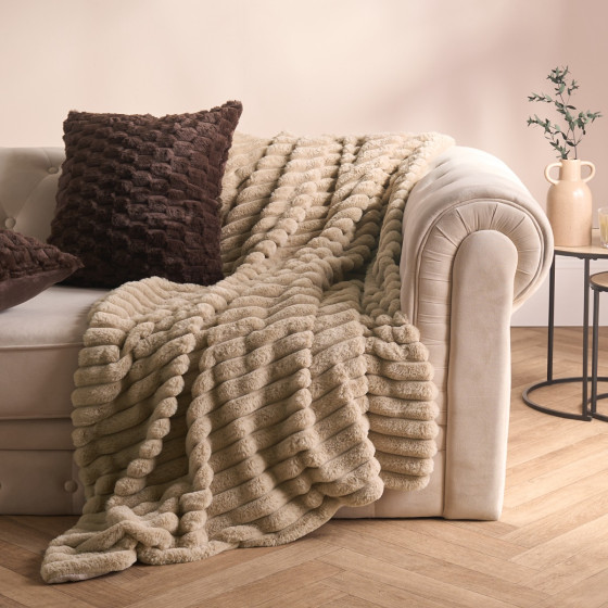 OHS Faux Fur Thick Ribbed Throw - Mink