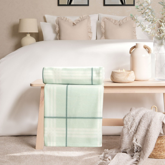 Dreamscene Tartan Check Fleece Throw Duck Egg