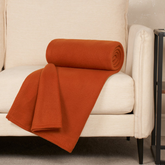 OHS Plain Fleece Throw, Burnt Orange - 120 x 150cm