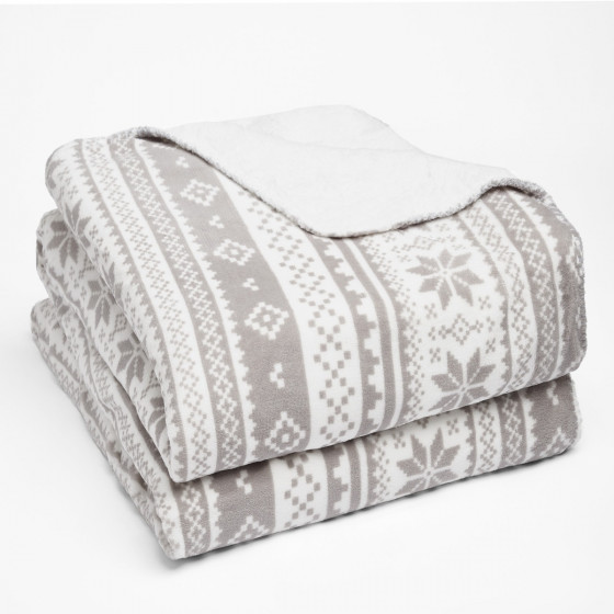 OHS Christmas Nordic Print Sherpa Throw - Grey/White