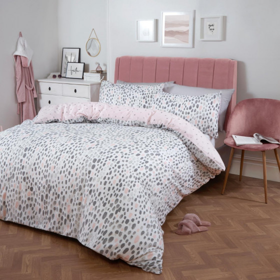 OHS Dalmatian Spots Print Duvet Cover Set, Blush/Grey - King