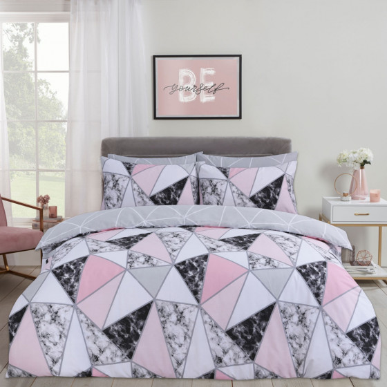 OHS Marble Geometric Duvet Set, Grey - Double