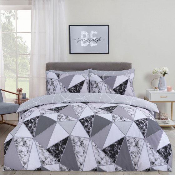 OHS Marble Geometric Duvet Set, Charcoal - Double
