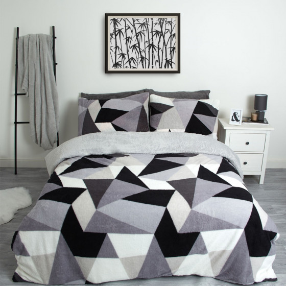 OHS Shapes Teddy Fleece Duvet Cover Set, Grey - Double