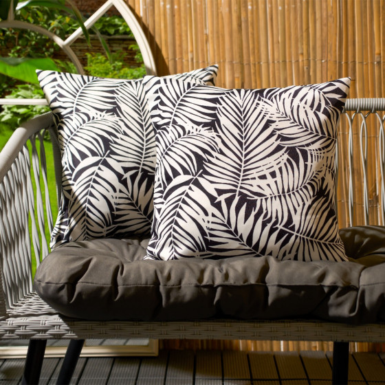 OHS 2 Pack Leaf Water Resistant Cushion Covers, Black / White 45 x 45cm