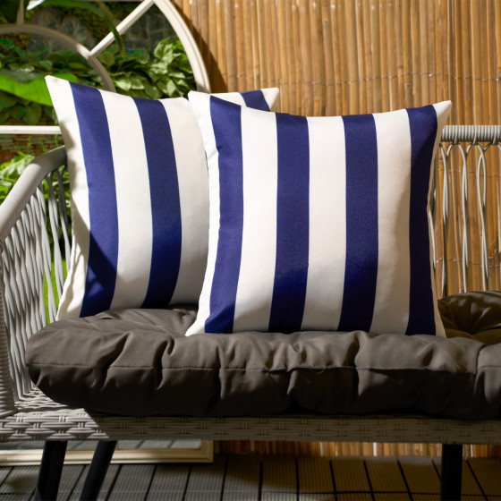 OHS Stripe Water Resistant Cushion Covers Navy/White