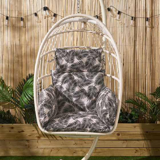 OHS Palm Leaf Print Egg Chair Cushion with Headrest - Monochrome