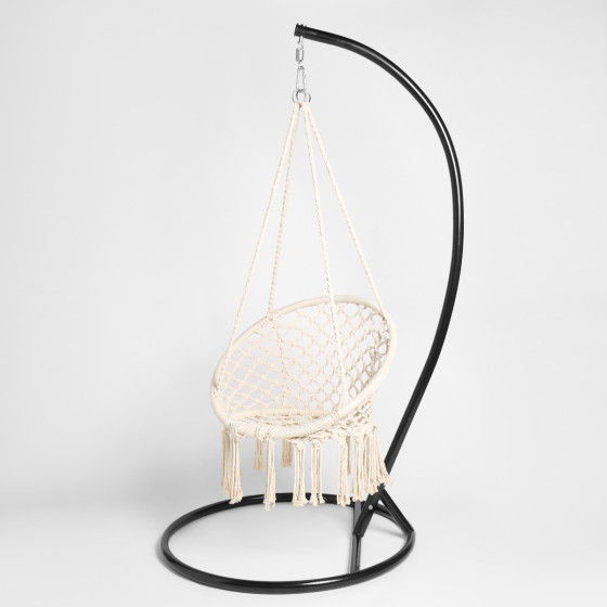 OHS Macrame Knotted Swing Chair - Cream 