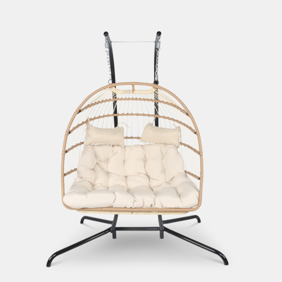 OHS Foldable Rattan Double Hanging Egg Chair - Natural
