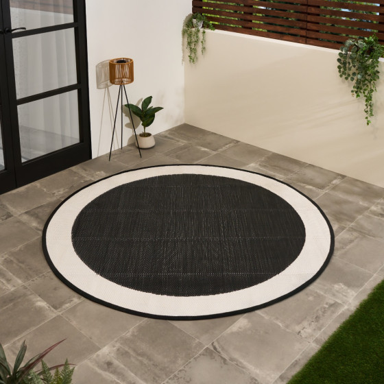 OHS Contrast Border Reversible Outdoor Rug, Black/Cream - 170cm