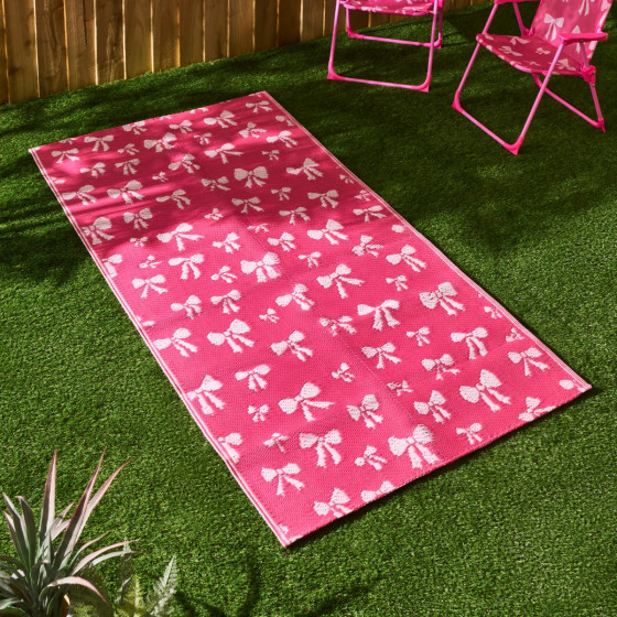 OHS Bow Print Outdoor Rug - Pink