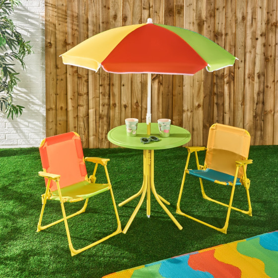 OHS Kids Colour Block Bistro Set with Parasol - Multi