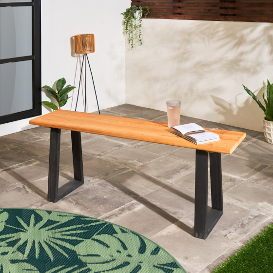 OHS 3 Seater Outdoor Wooden Rustic Bench - Natural/Black