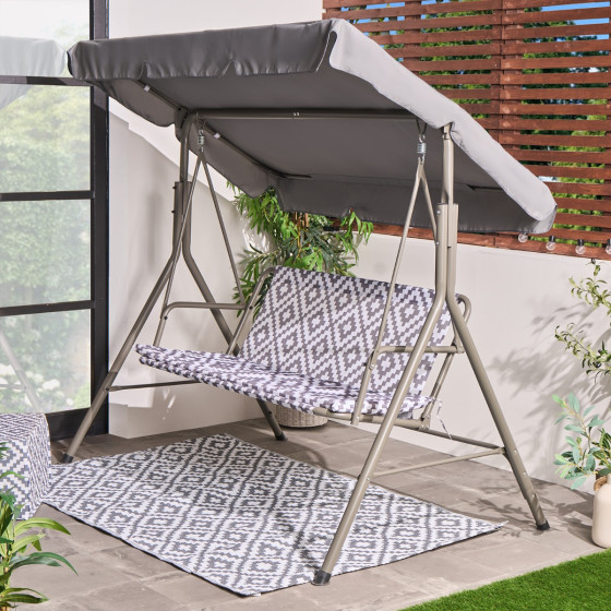 OHS Geometric 3 Seater Swing Bench With Canopy - Grey
