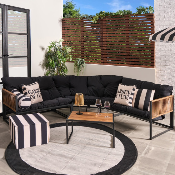 OHS Santorini 5 Seater Corner Sofa Set - Black