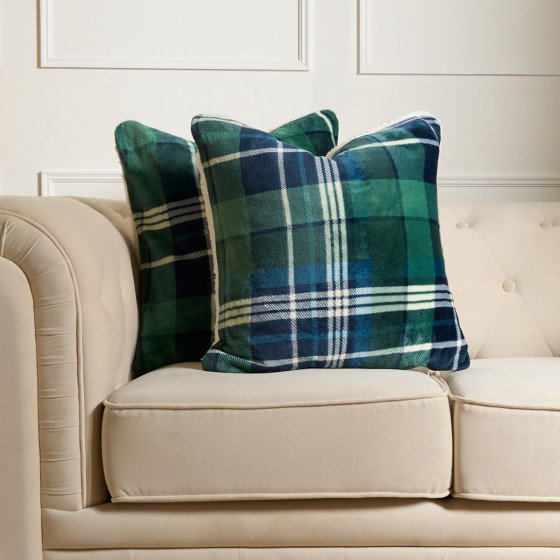 OHS Hudson Flannel Check Cushion Covers - Green 