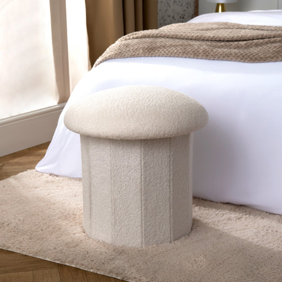 OHS Boucle Foldable Toadstool Storage Ottoman - White