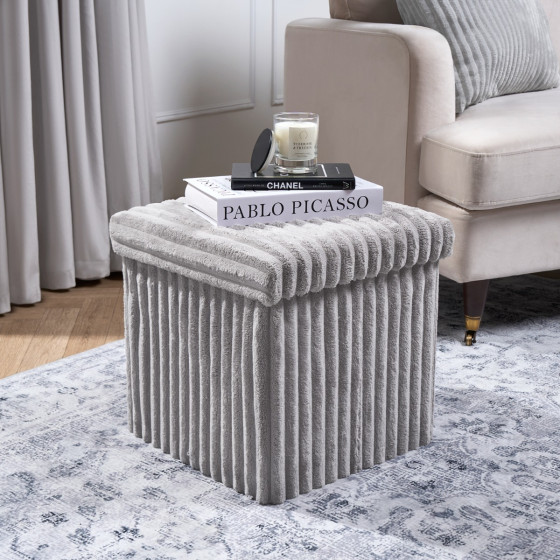 OHS Ribbed Foldable Cube Storage Ottoman - Grey