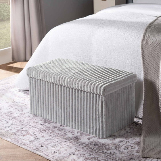 OHS Ribbed Foldable Rectangle Storage Ottoman - Grey