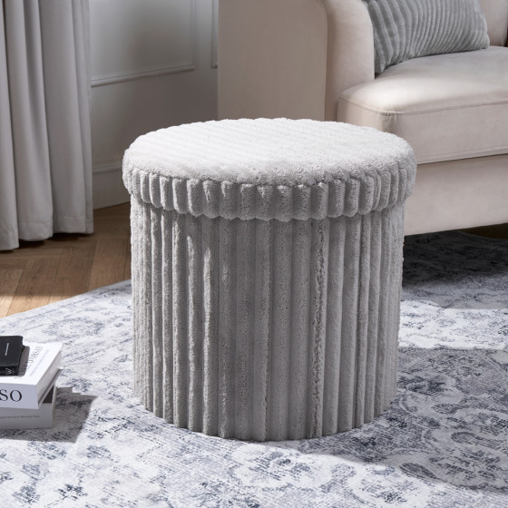 OHS Ribbed Round Foldable Storage Ottoman - Grey