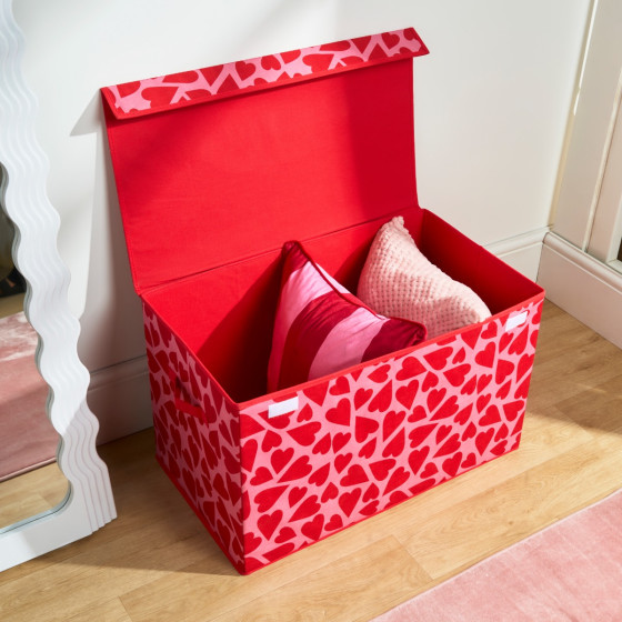 OHS Hearts Large Collapsible Storage Box with Lid - Pink/Red