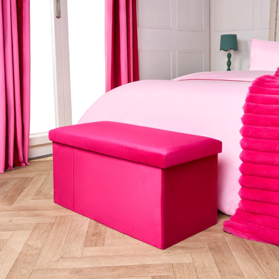 OHS Matte Velvet Foldable Rectangle Storage Ottoman -  Hot Pink  