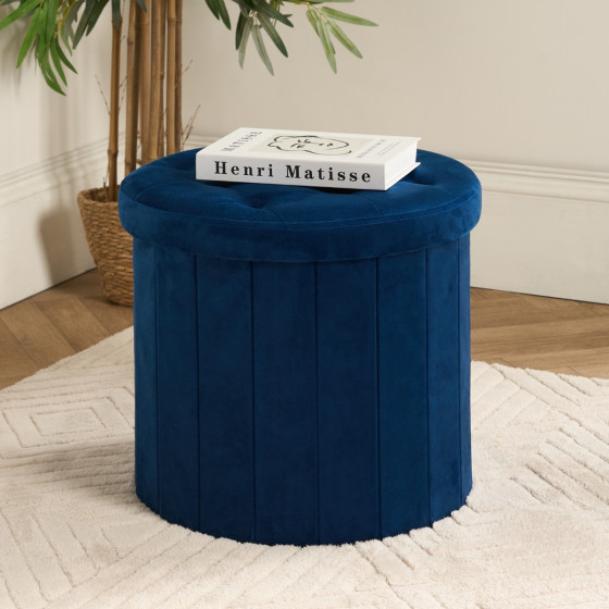 OHS Matte Velvet Round Foldable Storage Ottoman - Teal