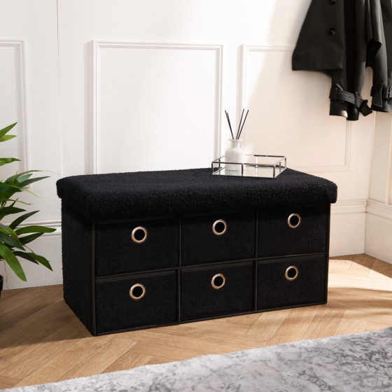 OHS Boucle 6-Drawer Storage Chest - Black
