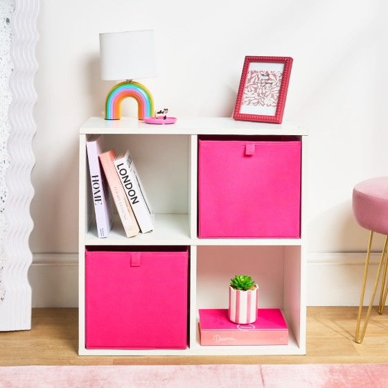 OHS Plain Cube Storage Boxes, Hot Pink - 2 Pack