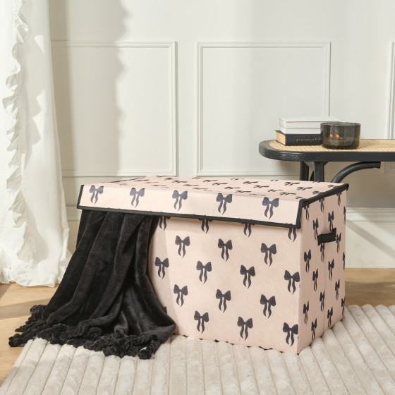 OHS Bow Print Large Collapsible Storage Box With Lid - Monochrome