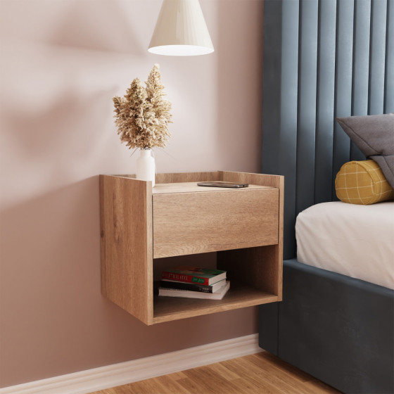 Harmony Pair Of Wall Mounted Bedside Tables Oak