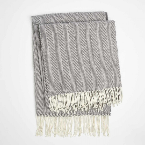 Highams Acrylic Stripe Chevron Fleece Throw Charcoal