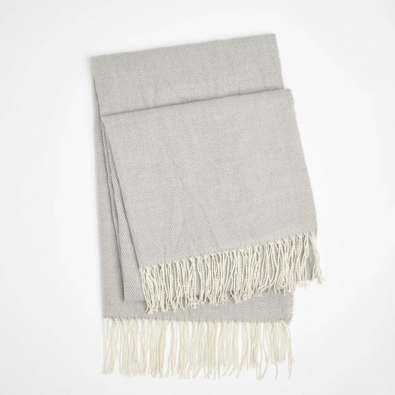 Highams Acrylic Stripe Chevron Fleece Throw Silver