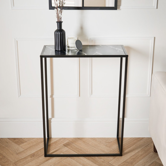 OHS Manhattan Marble Effect Rectangle Console Table - Black