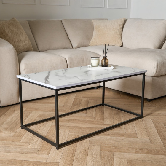 OHS Manhattan Marble Effect Rectangle Coffee Table - Black/White