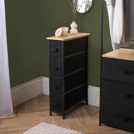 OHS Brooklyn 4 Drawer Narrow Fabric Cabinet - Black