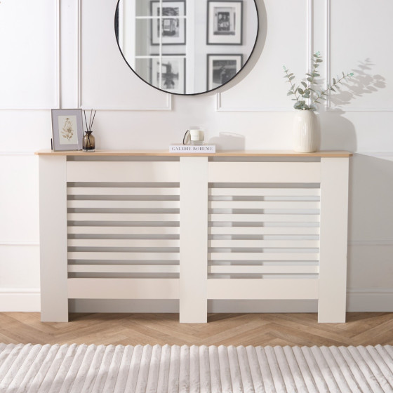OHS Large Wooden Radiator Cover with Oak Look Top - Cream