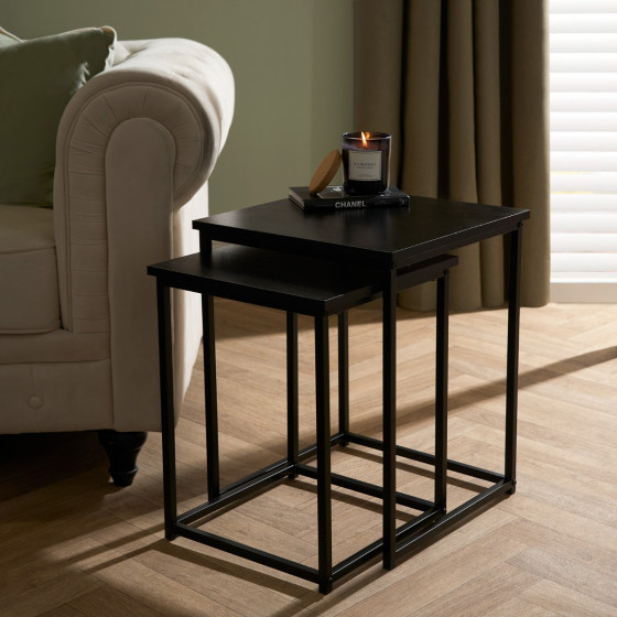 OHS Manhattan Nest of 2 Square Tables - Black