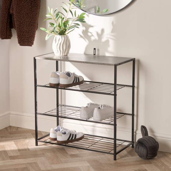 OHS Manhattan Multi Purpose 4-Tier Shoe Rack - Concrete Effect