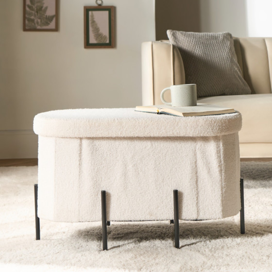 OHS Boucle Large Round Ottoman - Cream