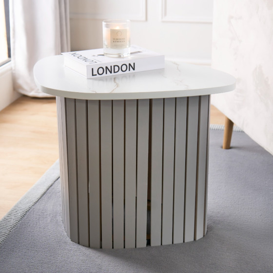 OHS Madison Marble Effect Ribbed Side Table - Grey/White