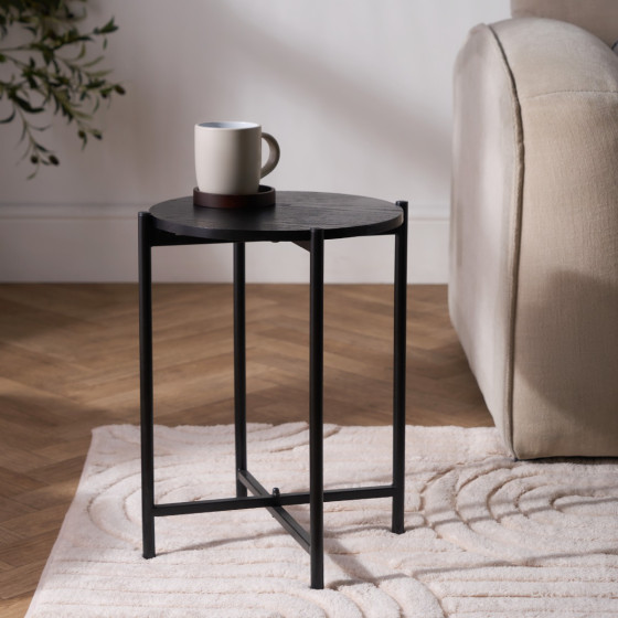 OHS Round Side Table - Black Wood